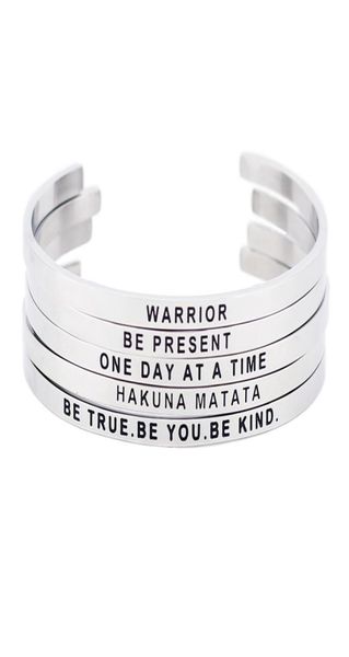 

new style stainless steel engraved positive inspirational quote cuff bracelet mantra bangle bracelet for women gift silver4525396, Black