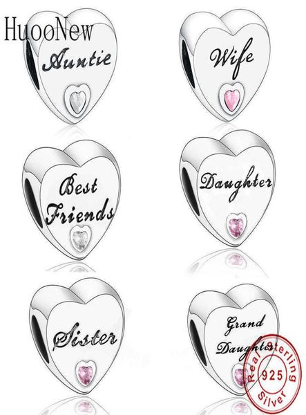 

yalianchuang01 fit original charm bracelet 925 silver daughter auntie sister pink zircon stone love heart bead making family berloque q02255, Black