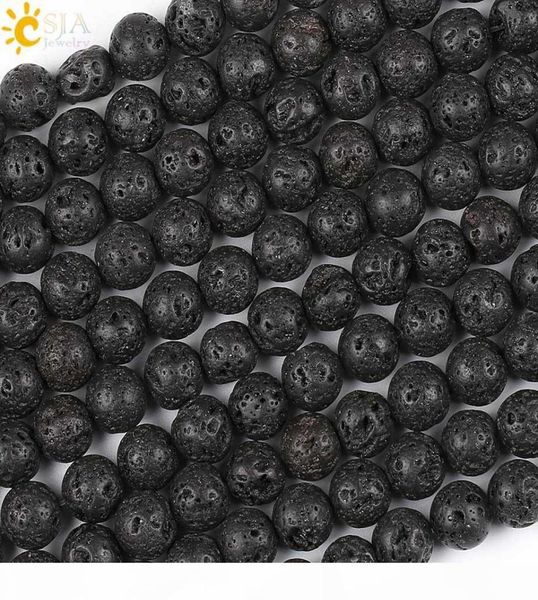 

csja discount 8mm pure black beads lava rock loose natural healing stone beads for making male female necklace bracelet jewelry di2611543