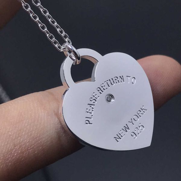 

tiffaydi family love single diamond necklace s925 sterling silver female heart shape colorful edge dropping glue english hanging tag peach c