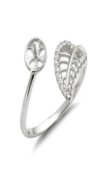 

leaf ring mounts pearl settings 925 sterling silver blanks zircon hollow cut leaves design 5 pieces3544964, Slivery;crystal