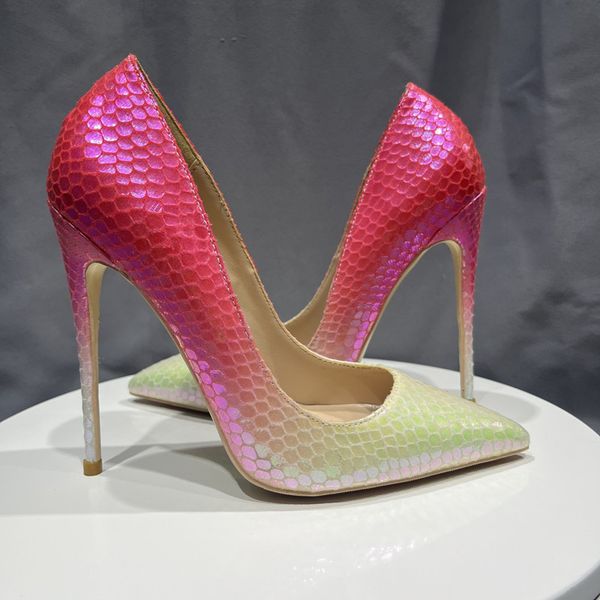 

alligator colorful gradient women pumps pointed casual shoes women stelitte heels super high heels big size 33-45, Black