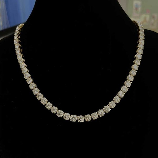 

hq gems 22 inch 9k yellow gold vvs moissanite tennis chain 5mm necklace hip hop jewelry for men, Silver