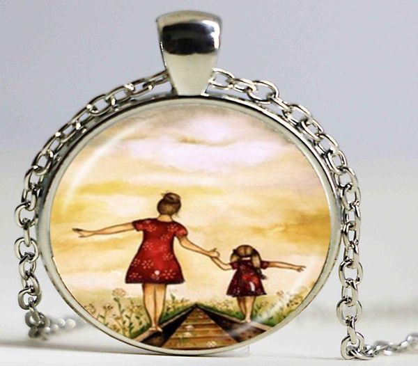 

mom mother and son daughter po necklace family gift forever love jewelry glass cabochon pendant friends jewellery gifts7118575, Silver