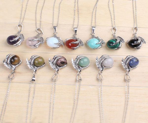 

classic silver plated chain mixed stone dragon claw round beads pendant necklace jewelry3521523