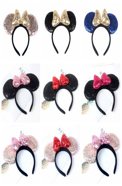 

sequin mouse ears headbands kids sequin bow headbands hairband baby girls birthday party shiny headdress hha8148340099, Slivery;white