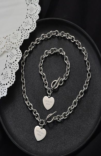 

2021 new christmas gift 925 silver love necklacebracelet set wedding statement jewelry heart pendant necklaces bangle sets7836597