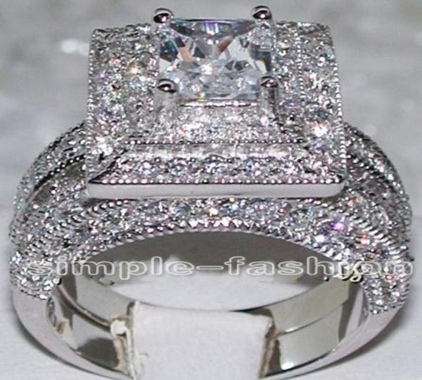 

fashion jewelry 2in1 engagement jewelry handmade gem 5a zircon stone 14kt white gold filled wedding band ring set sz 5119144896, Slivery;golden