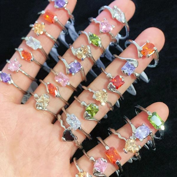

wholesale 30pcs colorful crystal cz wedding rings for women girl fashion charms lovers anniversary party gift mixed design size 6-9 finger j, Golden;silver