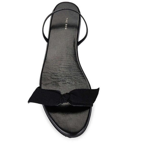 

the row the * row bow slingback fashion minimalist silk ribbons with bow tie genuine leather flat bottom sandals for women, Black