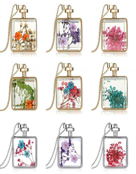 

vintage pressed flower necklace silver plated with glass dried flower choker pendant long necklace for women party will and sandy 1593946