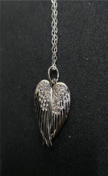 

sublimation blank wings locket po necklaces pendants with zircon fashion transfer printing jewelry consumables6312545, Silver