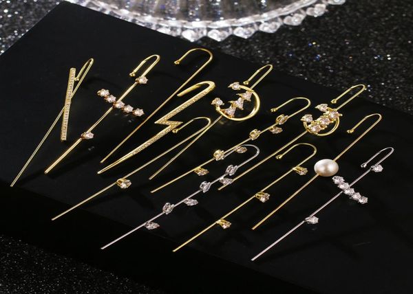 

ear wrap crawler hook earrings for women girls fashion 14k gold plated cuff earring set unique rhinestone jewelry7678166, Golden;silver