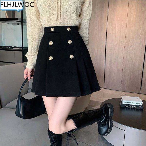 

chic japan girls korea style cute sweet women formal high waist a line doublebreasted pleated mini short skirts l230621, Black