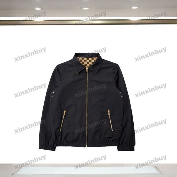 

xinxinbuy men designer coat jacket paris double sided jacquard letter fabric long sleeve women khaki blue s-xl, Black;brown