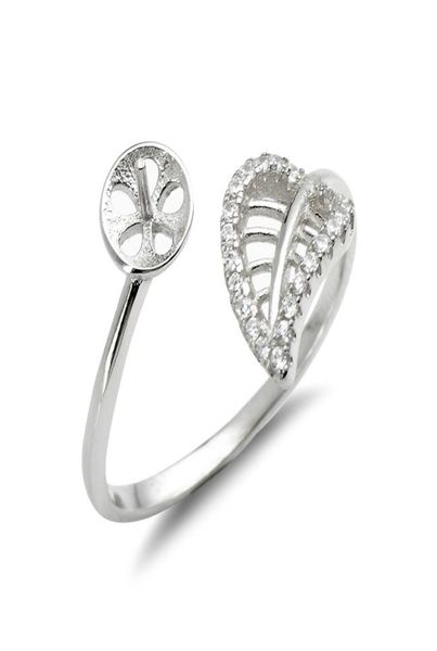 

leaf ring mounts pearl settings 925 sterling silver blanks zircon hollow cut leaves design 5 pieces3751983, Slivery;crystal