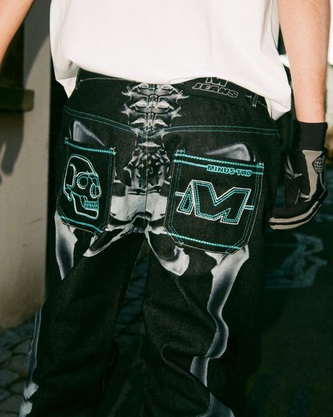 

men's jeans y2k hip hop skull graphic print minus two black pants baggy jean men harajuku punk gothic wide leg trousers streetwear 2306, Blue