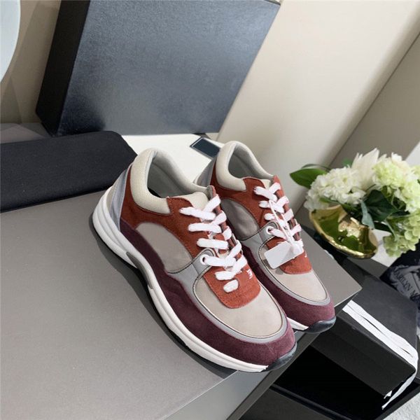 

designer calfskin casual shoes reflective sneakers vintage suede leather trainers fashion stylist shoespatchwork leisure shoe platform lace-, Black
