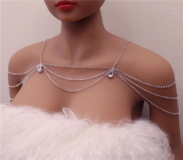 

fashion unique rhinestone shoulder chain wedding bridal jewelry shoulder body chain bling crystal water drop necklace16651334, Silver