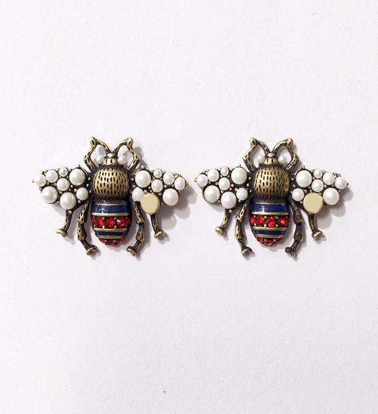

designer jewelry women stud insect honeybee earrings copper with gold plated fashion retro pearl hoop earrings for party bijoux st7899113, Golden;silver