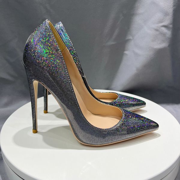 

12cm laser black woman bright toe pointy high heel wedding party ladies shoes sparkly ladies classic stiletto pumps