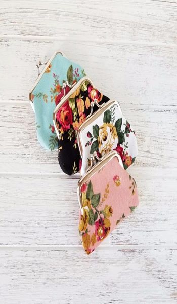 

bright color vintage floral coin purse for women print flower snap closure small wallet summer jewelry accessories2179507, Black