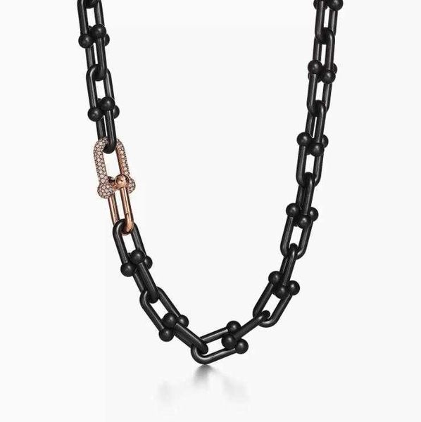 

high version fashion tiffay 925 silver black u-shaped rose gold diamond necklace ins hip hop men's and women's jewelry