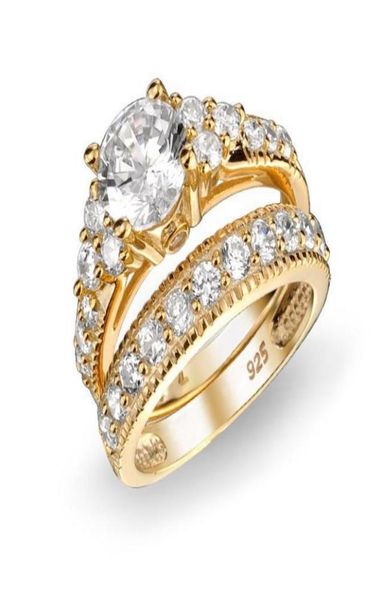 

women jewelry classic 18k yellow gold fille engagement wedding ring sets crystal diamond band rings5735861, Silver