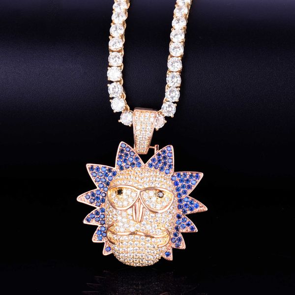 

pendant necklaces men's cartoon character face iced out necklace bling cubic zircon personality hip hop rock jewelry 230621, Silver