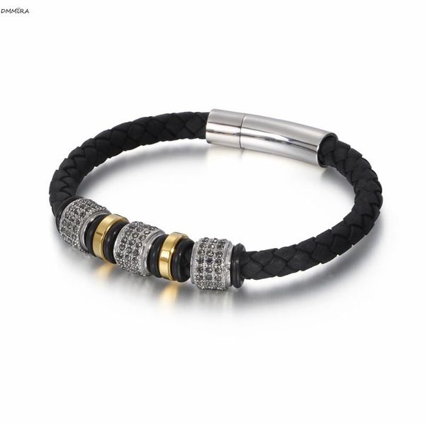 

bangle fashion beadingblack leather bracelets bangle men punk street stainless steel bangles simple trendy men bangle jewelry, Black