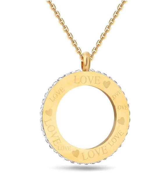 

fashion gold plated stainless steel chain rheinestone love pendant women necklace jewelry3081615, Silver