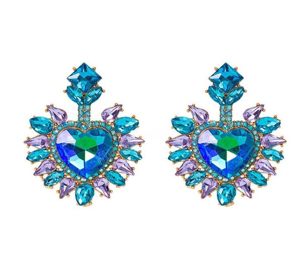 

luxury big heart shape crystal dangle earrings hiqh quality colorful glass stone earrings girls jewelry brincos7650270, Silver