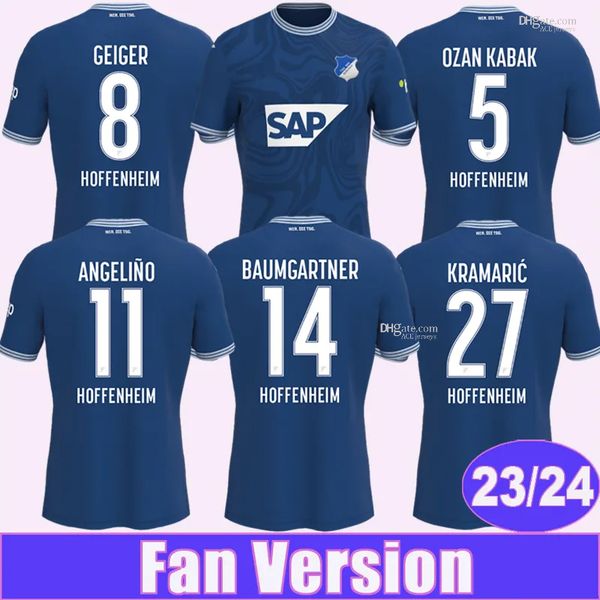 

2023 24 hoffenheim mens soccer jerseys bebou dabbur baumgartner kramaric geiger skov ozan kabak kaderabek home blue football shirts, Black;yellow