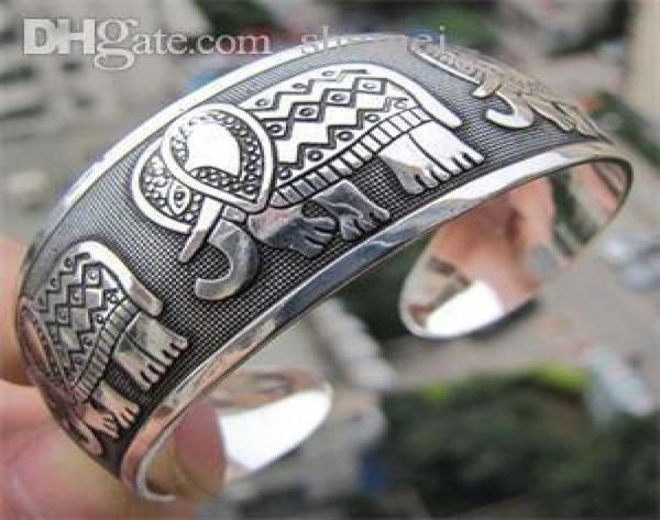 

whole2016 vintage tibetan tibet elephant silver plated bracelets charming elegant round metal cuff bangles women jewelry gift8658309, White