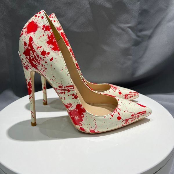 

art graffiti print female stiletto high heel 10cm patchwork ladies party pointed toe pumps shoes color plus size 34-45, Black