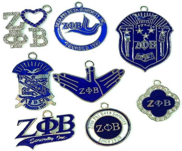 

new arrivals 8 style zb sorority crest dangle charm pendant fit necklace bracelet earrings for diy women men jewelry2526042, Bronze;silver