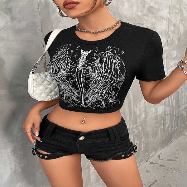 

dark gothic y2k printed personality women's short sleeve t-shirthmyn, White