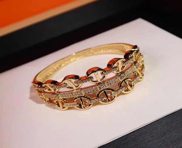 

popular brand s925 silver plated h bracelet with zircon inlaid pig nose simple design trend fashion ball temperament women jewelry1303083, Black