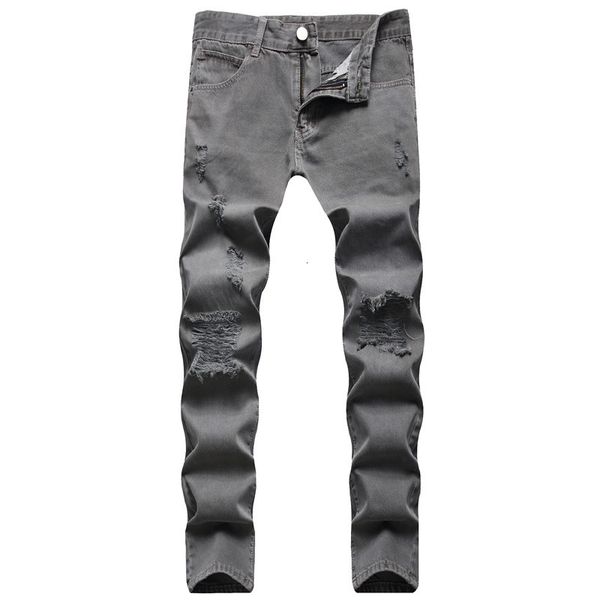 

men's jeans fashion mens gray holes washed teenagers straight 90s boyfriend four seasons denim casual pants 230625, Blue