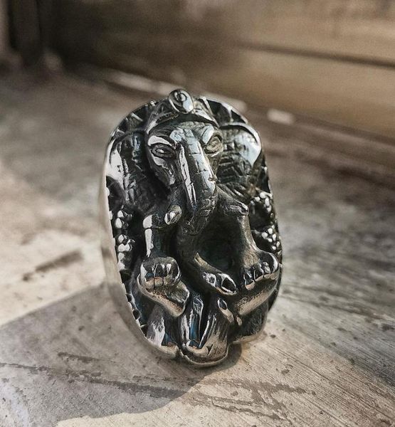 

classic wisdom luck elephant god ganesha ring mens 316l stainless steel amulet ring punk biker jewelry9196596, Silver