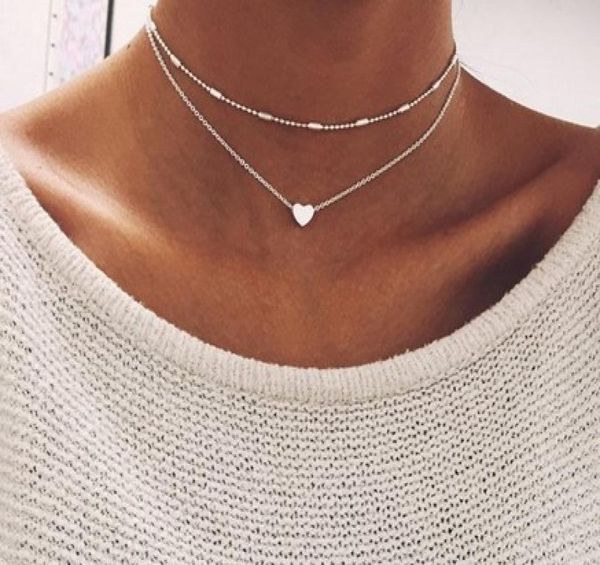 

fashion peach heart womens necklaces multi layered gold silver tone necklaces jewelry gift chokers necklaces6986314, Golden;silver