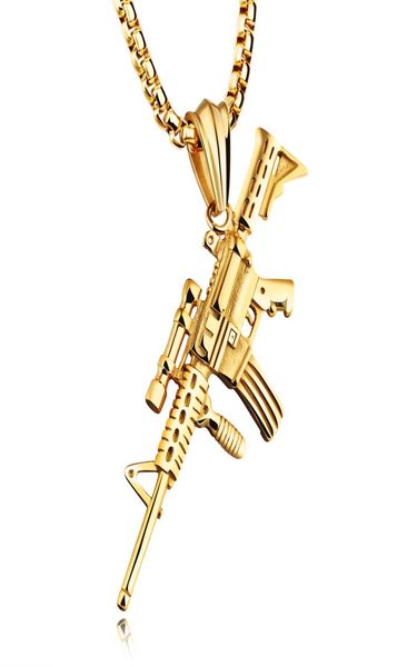 

whole fashion stainless steel gun pendants necklaces men necklace box link chain pistol necklaces punk jewelry valentine038845416, Silver