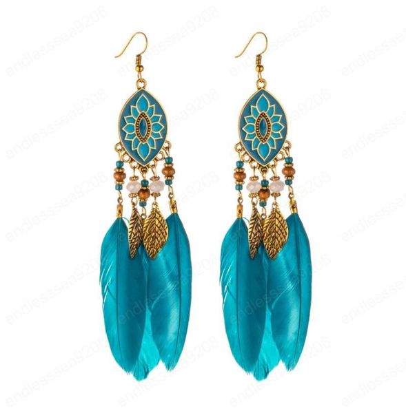

feather earrings bohemian rice beads earrings water drop tassel earrings female european and american popular jewelry4685058, Silver