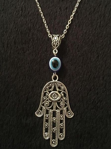 

hamsa hand necklace pendant vintage silver collares hand of fatima spiritual yoga buddha eye choker necklaces for women jewelry gi4829819