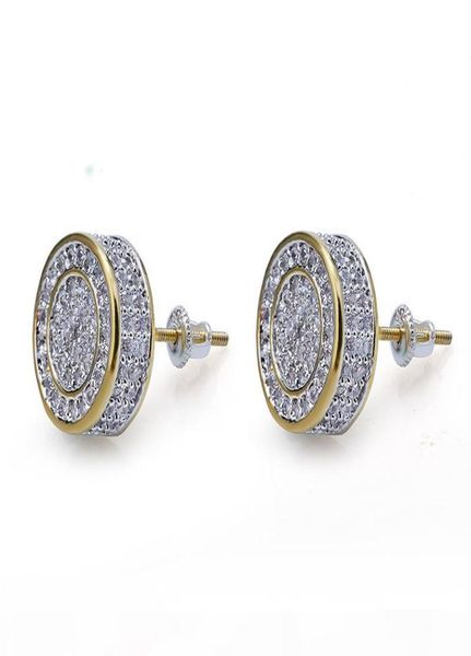 

hip hop screwback stud earrings cylinder shape shining white zircon dangle earrings gold plated vintage geometric jewelry wholesal6043543, Golden;silver