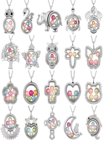 

300 styles silver diameter 8mm beads pearl cage magnetic closed glass floating locket rhinestone pendant necklace with stainless s4516459