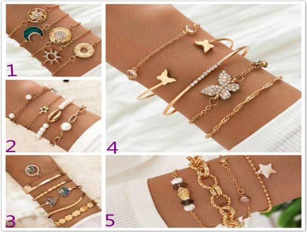 

butterfly bracelet moon crystal pearl shell bracelets set jewelry summer beach bangle1602642, Golden;silver