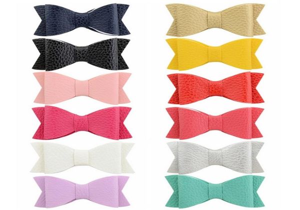 

12 colors 315 inch mix colors leather boutique bowknot with cips solid bow hairclip kids hair accessories hairpins 8085986695, Slivery;white