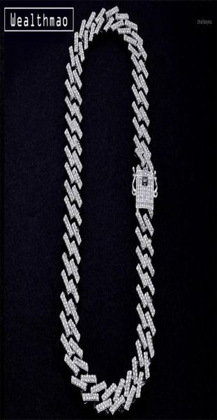 

15mm iced out prong miami curb cuban link chains necklaces ctystal full rhinestones hip hop jewelry necklace for mens chain13136131, Silver