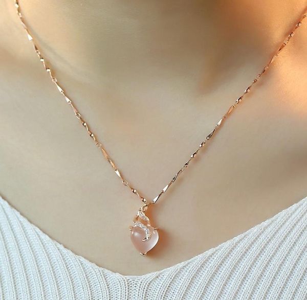 

necklace female clavicle chain simple rose gold hibiscus stone powder pendant color gold gift4499434, Silver